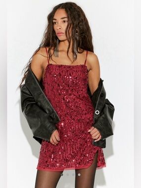 Free People Red Sequin Mini Dress